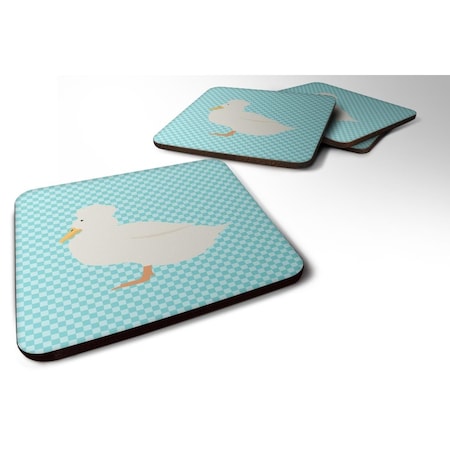 Crested Duck Blue Check Foam Coaster, Set Of 4